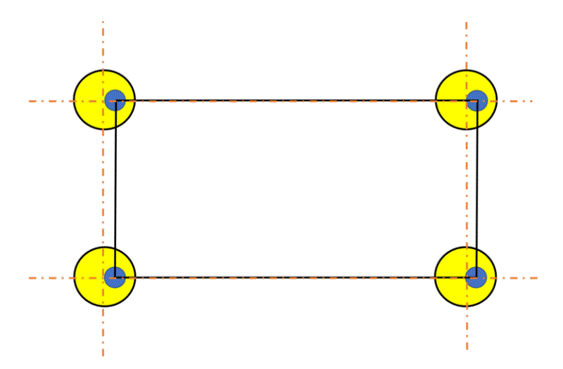 Animation showing hole pattern located by two single-segmented position tolerancing