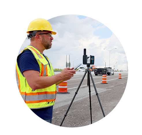 Surveying professional scanning a highway using the FARO Focus Premium Terrestrial Laser Scanner